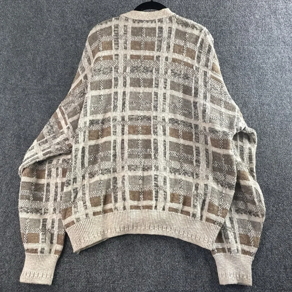 Vintage Florence Tricot 80s Italy Grandpa Cardigan XL Plaid Knit Button Sweater